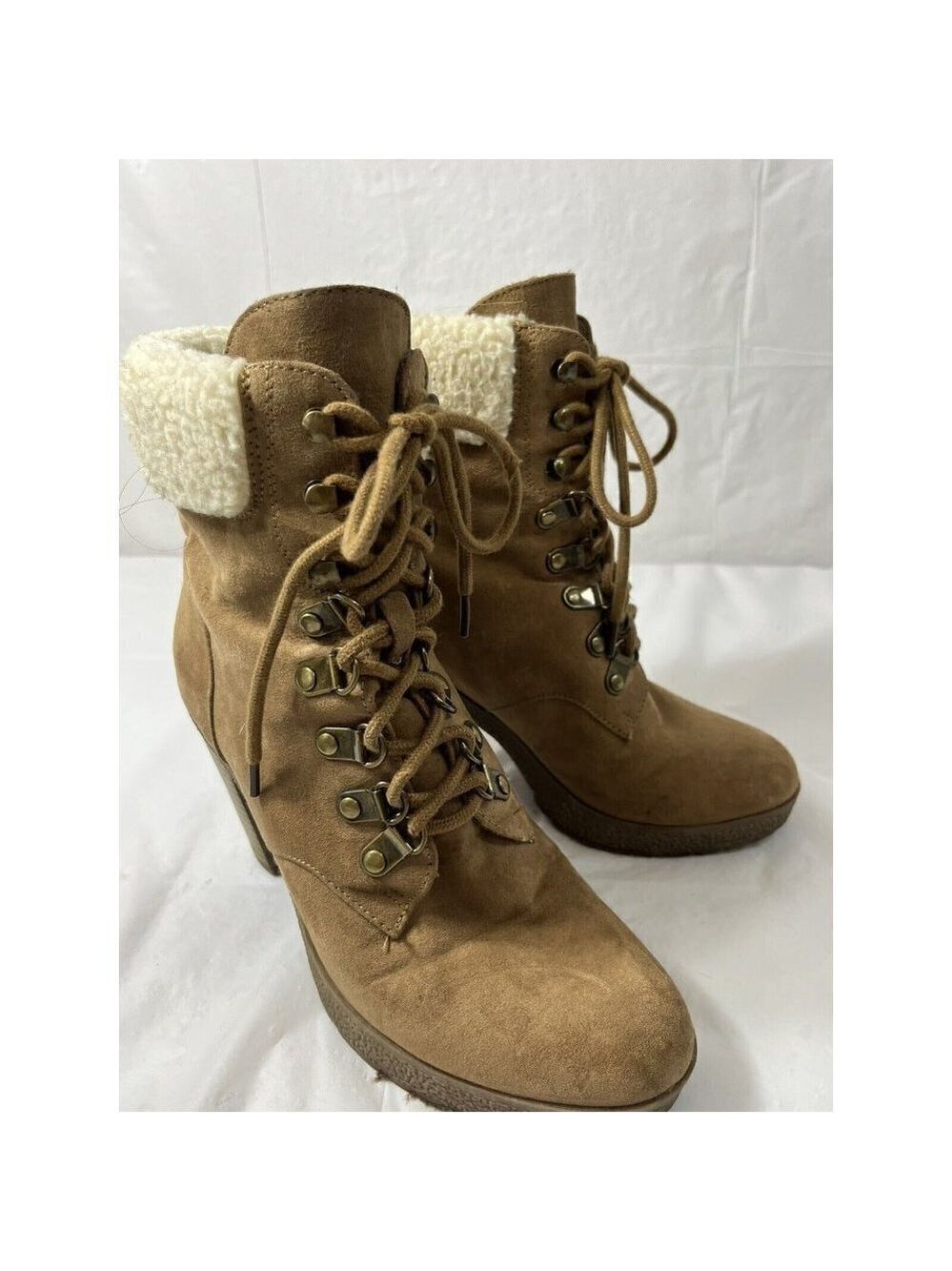 Women’s Brash Moto Boots Size 6 1/2 Sherpa Trim platform - Picture 15 of 15